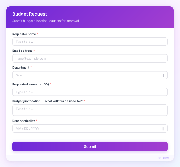 Budget Request preview