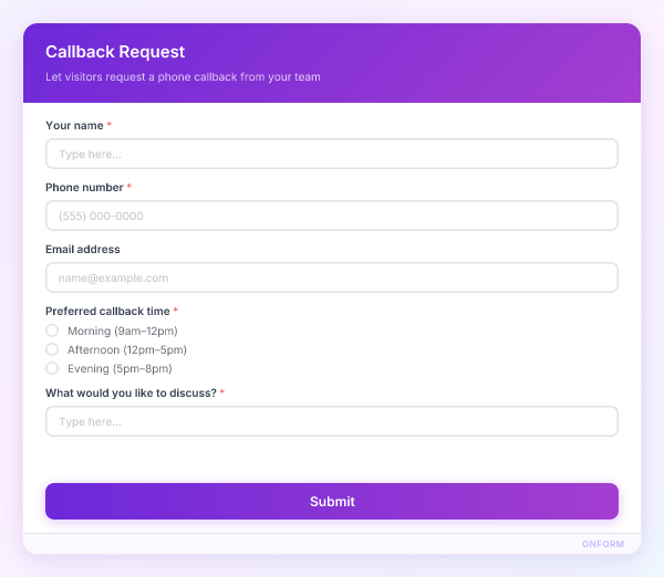Callback Request preview