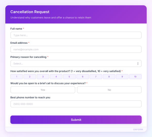 Cancellation Request preview