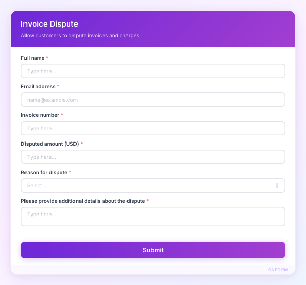 Invoice Dispute preview