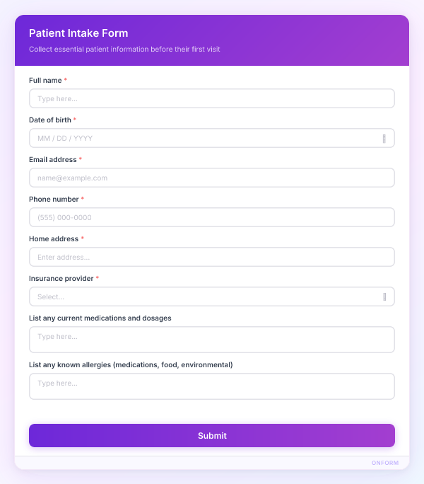Patient Intake Form preview