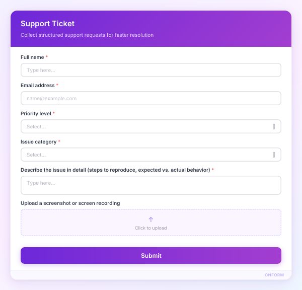 Support Ticket preview