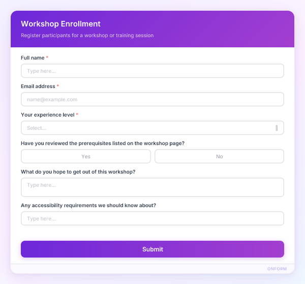 Workshop Enrollment preview